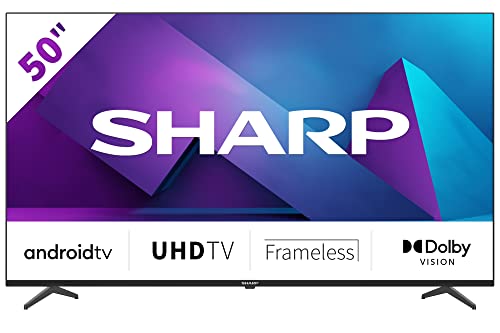 SHARP 50FN6E Android Frameless TV 126 cm (50 Zoll) Fernseher, 4K Ultra HD LED, Google Assistant, Amazon Video, Dolby Vision, HDR10, HLG, Bluetooth, schwarz von SHARP