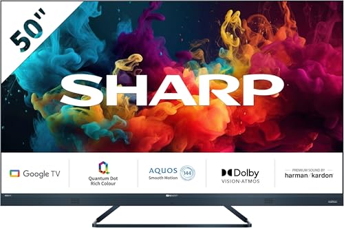 SHARP 50FQ5EG Quantum Dot Google TV 126 cm (50 Zoll) 4K Ultra HD QLED Google TV (Smart TV ohne Rahmen, Dolby Atmos, Dolby Vision IQ, HDMI 2.1 mit eARC) von SHARP