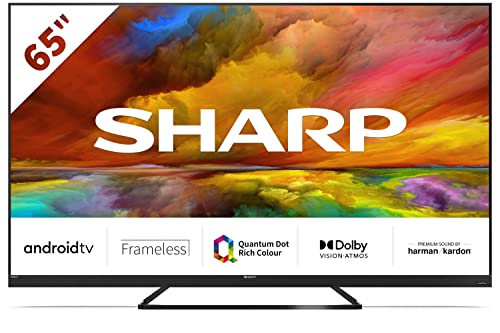 SHARP 65EQ3EA Android TV 164 cm (65 Zoll) 4K Ultra HD Android TV (Smart TV ohne Rahmen, Dolby Atmos, Quantum Dot, Harman Kardon) [Modelljahr 2022] [Energieklasse G] von SHARP