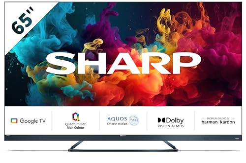 SHARP 65FQ5EG Quantum Dot Google TV 164 cm (65 Zoll) 4K Ultra HD QLED Google TV (Smart TV ohne Rahmen, Dolby Atmos, Dolby Vision IQ, HDMI 2.1 mit eARC) von SHARP