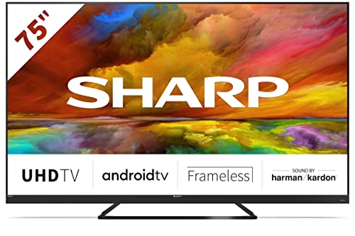 SHARP 75EQ3EA Android TV 189 cm (75 Zoll) 4K Ultra HD Android TV (Smart TV ohne Rahmen, Dolby Atmos, Quantum Dot, Harman Kardon) [Modelljahr 2022] [Energieklasse G] von SHARP