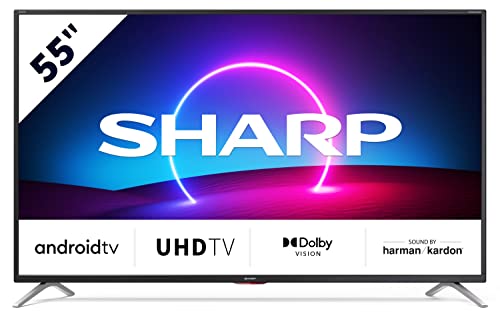 SHARP Android TV 55EL6EA, 139 cm (55 Zoll) Fernseher, 4K Ultra HD LED, Google Assistant, Harman/Kardon Soundsystem, Amazon Video, Dolby Vision, HDR10, HLG, Bluetooth, Schwarz von SHARP