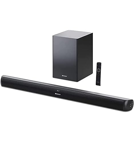 SHARP HTSBW202 2.1 Soundbar 200W (USB, Bluetooh, HDMI, Optisch, AUX-In (3,5mm), Breite: 92cm), drahtloser Subwoofer, schwarz von SHARP