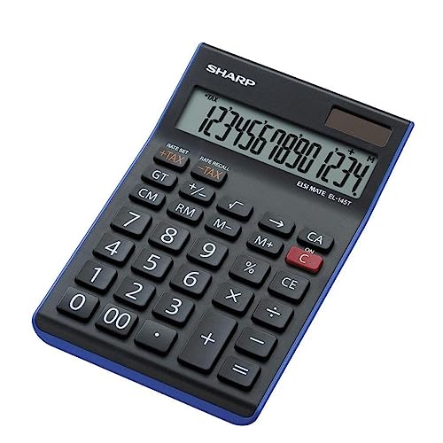 Sharp EL-145T BL Tischrechner (14 Stellen, Steuerberechnung, Solar- und Batteriebetrieb) Schwarz von SHARP