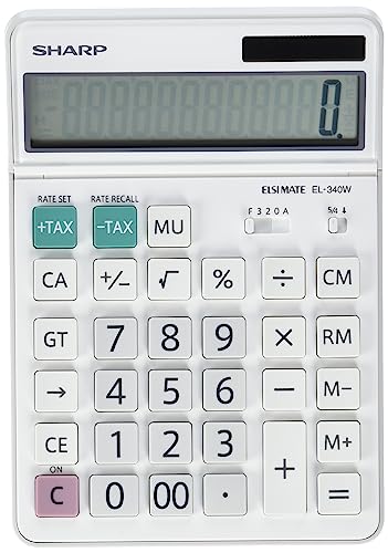 Sharp EL-340W Tischrechner mit beweglichem Display, Solar-/Batteriebetrieben, Weiß von SHARP