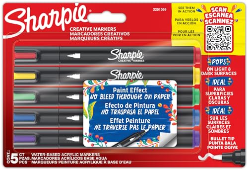 SHARPIE Creative Marker Acryl-Farbstifte | Wasserbasierte Farbmarker mit Pinselspitze | Tinte durchdringt Papier nicht und schreibt auf den meisten Oberflächen | 5 Stück von SHARPIE