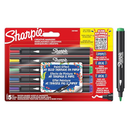 SHARPIE Creative Marker Acryl-Farbstifte | Wasserbasierte Farbmarker mit Rundspitze | Tinte durchdringt Papier nicht und schreibt auf den meisten Oberflächen | 5 Stück von SHARPIE