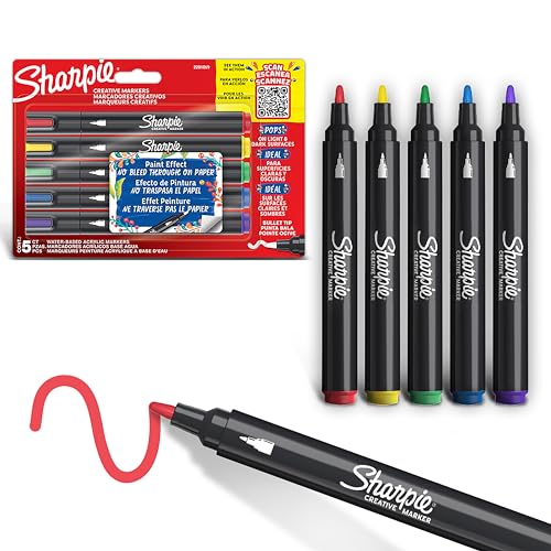 SHARPIE Creative Marker Acryl-Farbstifte | Wasserbasierte Farbmarker mit Rundspitze | Tinte durchdringt Papier nicht und schreibt auf den meisten Oberflächen | 5 Stück von SHARPIE