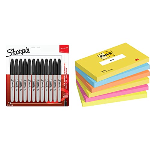 SHARPIE Permanent Marker | Marker Stifte mit feiner Spitze | schwarz | 12 Stück Market Set & Post-it Notes Active Collection, 76 x 127 mm, 6 Blöcke à 100 Blatt SHARPIE Permanent Marker | Marker Stifte mit feiner Spitze | schwarz | 12 Stück Market Set & Post-it Notes Active Collection, 76 x 127 mm, 6 Blöcke à 100 Blatt von SHARPIE