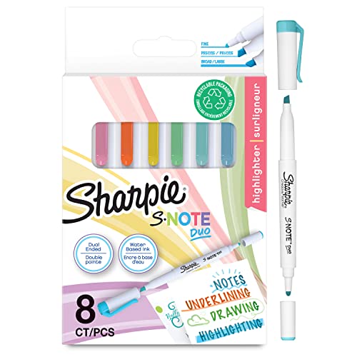 SHARPIE S-Note Duo Textmarker | Dual Ended Pastell Creative Marker | Bullet & Chisel Tip zum Hervorheben, Zeichnen, Tagebuch & mehr | 8 Stück von SHARPIE