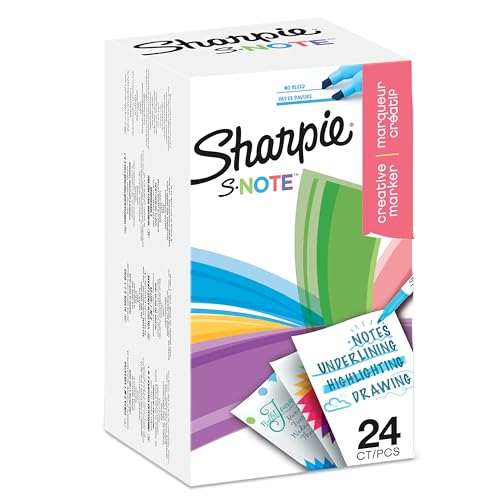 SHARPIE S-Note Textmarker & Kreative Markerstifte | Schreiben, Malen, Markieren & Mehr | geschmischte Pastellfarben | 2-in-1 Keilspitze (Breit & Fein) | 24 Stück Highlighter von SHARPIE