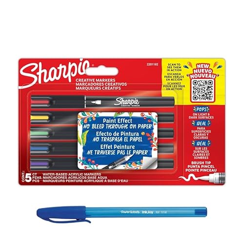 SHARPIE Set Creative Acrylic Markers 5 Count Brush Tip + Paper Mate Pen Gift von SHARPIE