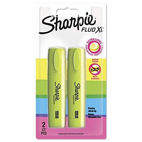 Sharpie Fluo XL Textmarker, Keilspitze, 3 Verschiedene Breiten, 2er Packung, gelb von SHARPIE