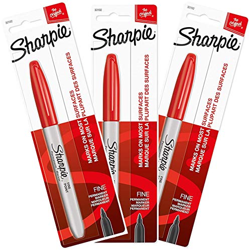 Sharpie Permanent Marker, feine Spitze, rot Tinte, 3 Stück (30102) von SHARPIE