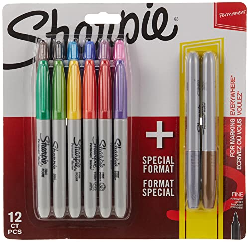 Sharpie Permanentmarker, feine Spitze, farblich sortierte Klassik- und Metallic-Stifte, 14 Stück von SHARPIE