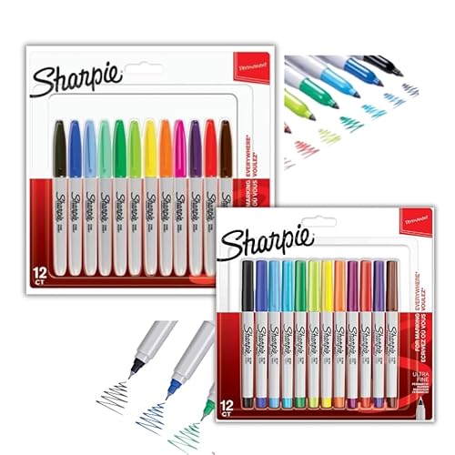 Sharpie Permanentmarker, feine Spitze für kräftige Details und ultrafeine Spitze, verschiedene Farben, 12 + 12 Stück von SHARPIE