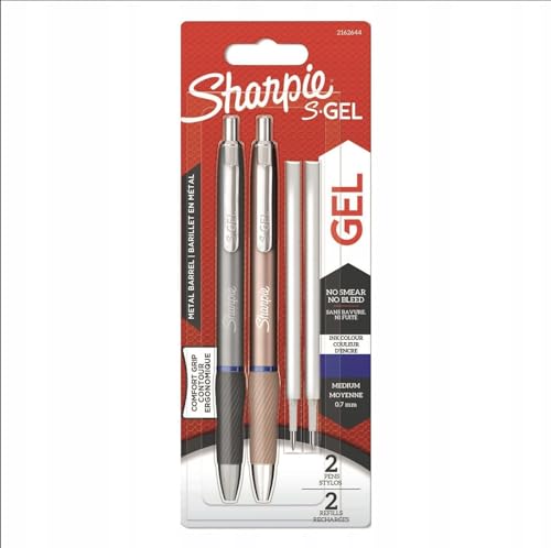 Sharpie S-Gel, Gelschreiber aus Metall, mittlere Spitze (0,7 mm), Stahlgrau und Rotgold, blaue Tinte, 2 Gelschreiber und 2 Ersatzminen für die Gelschreiber von SHARPIE