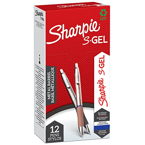 Sharpie S-Gel | Gelschreiber aus Metall| mittlere Spitze (0,7 mm) | Stahlgrau und Rotgold | blaue Tinte | 12 Stück von SHARPIE