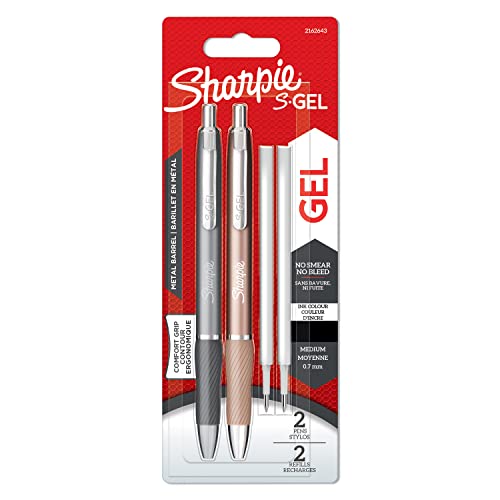 Sharpie S-Gel | Gelschreiber aus Metall | mittlere Spitze (0,7 mm) | Stahlgrau und Rotgold | schwarze Tinte | 2 Gelschreiber und 2 Ersatzminen für die Gelschreiber von SHARPIE