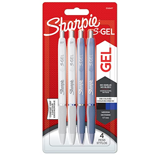 Sharpie S-Gel | Gelschreiber | mittlere Spitze (0,7 mm) | Schäfte in Eisblau und Perlweiß | schwarze und blaue Tinte | 4 Stück von SHARPIE