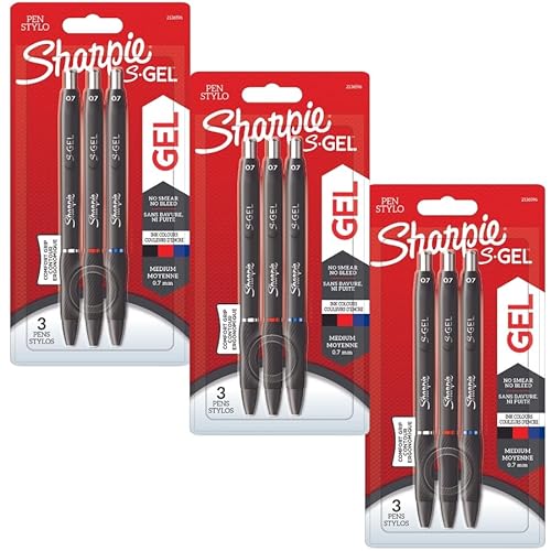 Sharpie S-Gel | Gelstifte | Mittlere Spitze (0,7 mm) | Schwarze, rote und blaue Tinte | 3x 3 zählen von SHARPIE