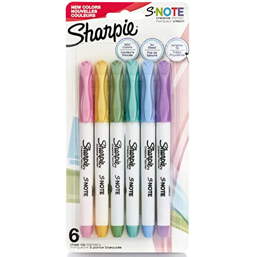Sharpie S-Note Kreative Malstifte | Highlight, Write, Drawing & More | Verschiedene Pastellfarben | Keilspitze | 6 Stück von SHARPIE