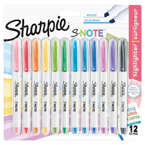 Sharpie S-Note Textmarker & Kreative Markerstifte | Schreiben, Malen, Markieren & Mehr | geschmischte Pastellfarben | 2-in-1 Keilspitze (Breit & Fein) | 12 Stück Highlighter von SHARPIE