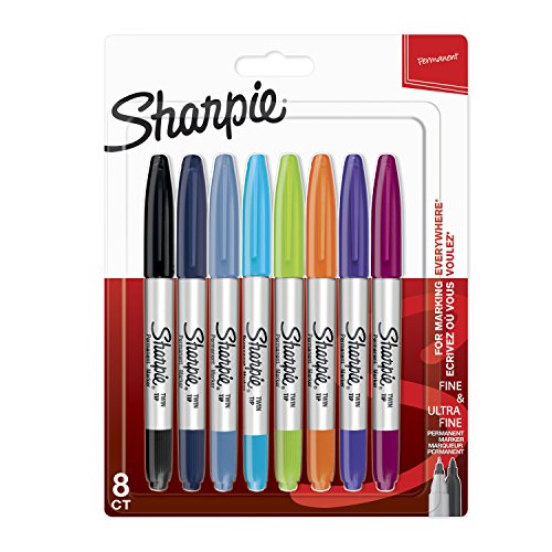 Sharpie Twin Tip Permanent Marker, sehr feine Spitze, Schwarz 8er-Pack farblich sortiert von SHARPIE