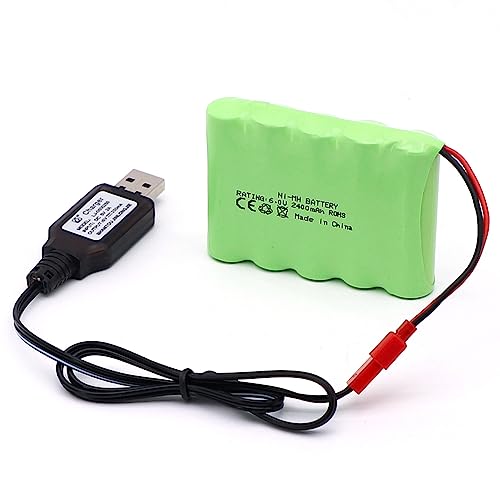 SHAWOROCE 2400mAh 6V Batterien Akku NI-MH AA für RC Elektroauto SUV 4X4 Auto LKW gepanzerte Fernbedienung wiederaufladbare Batterie mit USB Ladekabe (JST Stecker) von SHAWOROCE