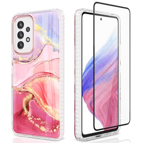 SHEDEER 2-in-1 Samsung A53 5G Hülle mit Schutzfolie - Samsung Galaxy A53 Hülle Ultradünne Stoßfest Kratzfest, Glänzend Fade-Resistant Muster-Design Handy Case (Rosa) von SHEDEER