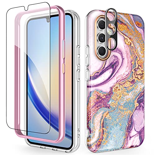 SHEDEER Samsung A34 5G Hülle mit Kameraschutz + Schutzfolie + Stoßfänger Samsung Galaxy A34 5G Hülle Schick 360 Grad Handyhülle für Samsung A34 5G Stoßfest Kratzfest TPU Hülle A34 5G Case 6.6'' Lila von SHEDEER