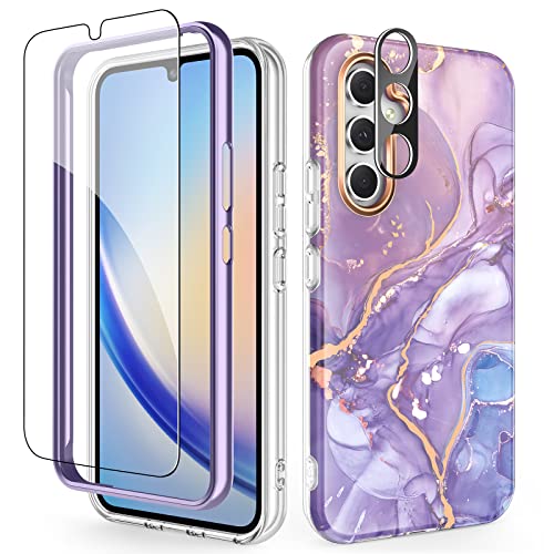 SHEDEER Samsung A34 5G Hülle mit Kameraschutz + Schutzfolie + Stoßfänger Samsung Galaxy A34 5G Hülle Schick 360 Grad Handyhülle für Samsung A34 5G Stoßfest Kratzfest TPU Hülle A34 5G Case 6.6'' Lila von SHEDEER