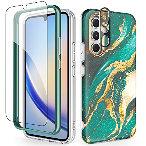 SHEDEER Samsung A34 5G Hülle mit Kameraschutz + Schutzfolie + Stoßfänger Samsung Galaxy A34 5G Hülle Schick 360 Grad Handyhülle für Samsung A34 5G Stoßfest Kratzfest TPU Hülle A34 5G Case 6.6'' Grün von SHEDEER