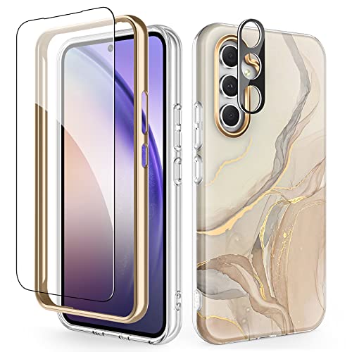 SHEDEER Samsung A54 5G Hülle mit Kameraschutz + Schutzfolie + Stoßfänger Samsung Galaxy A54 5G Hülle Schick 360 Grad Handyhülle für Samsung A54 5G Stoßfest Kratzfest Hülle A54 5G 6.4'' Beige von SHEDEER