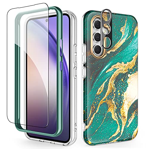 SHEDEER Samsung A54 5G Hülle mit Kameraschutz + Schutzfolie + Stoßfänger Samsung Galaxy A54 5G Hülle Schick 360 Grad Handyhülle für Samsung A54 5G Stoßfest Kratzfest Schlank Hülle A54 5G 6.4'' Grün von SHEDEER