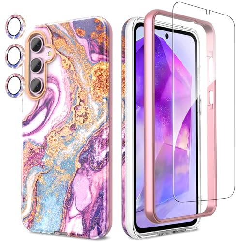 SHEDEER Samsung A55 5G Hülle mit Kameraschutz + Stoßfänger + Schutzfolie Samsung Galaxy A55 5G Hülle Anti-Yellowing Schick 360 Grad Handyhülle für Samsung A55 Stoßfest TPU Hülle A55 5G 6.6'' Lila von SHEDEER