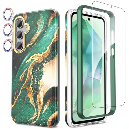 SHEDEER Samsung A55 5G Hülle mit Kameraschutz + Stoßfänger + Schutzfolie Samsung Galaxy A55 5G Hülle Stilvoll Schick 360 Grad Handyhülle für Samsung A55 Stoßfest TPU Hülle A55 5G 6.6'' Grün von SHEDEER