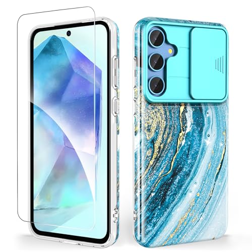 SHEDEER für Samsung A55 5G Hülle mit Schieberegler Kameraabdeckung + Schutzfolie, Samsung Galaxy A55 Hülle Ultradünn Leicht, Glänzend Fade-Resistant Muster-Design Handy Case (Blau) SHEDEER für Samsung A55 5G Hülle mit Schieberegler Kameraabdeckung + Schutzfolie, Samsung Galaxy A55 Hülle Ultradünn Leicht, Glänzend Fade-Resistant Muster-Design Handy Case (Blau) von SHEDEER