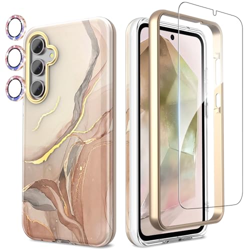 SHEDEER Samsung A55 5G Hülle mit Kameraschutz + Stoßfänger + Schutzfolie Samsung Galaxy A55 5G Hülle Schick 360 Grad Handyhülle für Samsung A55 5G Stoßfest TPU Hülle für A55 5G 6.6'' Beige von SHEDEER