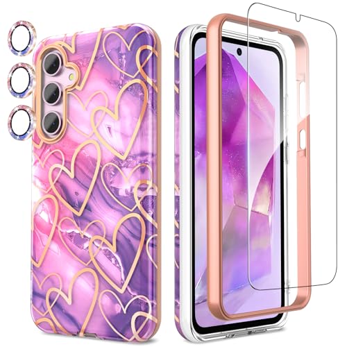 SHEDEER Samsung A55 5G Hülle mit Kameraschutz + Stoßfänger + Schutzfolie Samsung Galaxy A55 5G Hülle Schick Schlank 360 Grad Handyhülle für Samsung A55 Stoßfest TPU Hülle A55 5G 6.6'' Lila von SHEDEER