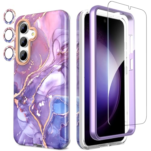 SHEDEER Samsung S24 Hülle mit Kameraschutz + Schutzfolie + Stoßfänger Samsung Galaxy S24 Hülle Schick 360 Grad Handyhülle für Samsung S24 Stoßfest Kratzfest TPU Hülle S24 6,2'' Violett von SHEDEER