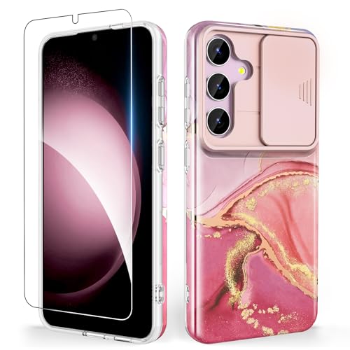 SHEDEER Samsung S24 Hülle mit Kameraschutz Schieber + Schutzfolie Samsung Galaxy S24 Hülle Schick Fantasie Handyhülle für Samsung S24 Stoßfest Kratzfest Schlank TPU Hülle S24 6.2'' Rosa von SHEDEER