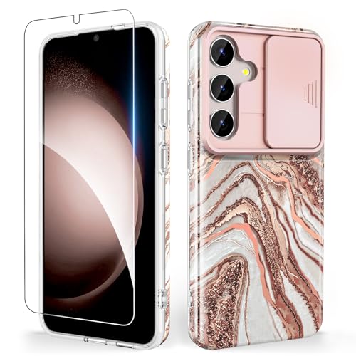 SHEDEER Samsung S24 Hülle mit Kameraschutz + Displayschutz Samsung Galaxy S24 Hülle Anti-Vergilbung Schick Glänzend Handyhülle für Samsung S24 Stoßfest Ultradünn Leicht Hülle S24 6.2'' Roségold von SHEDEER