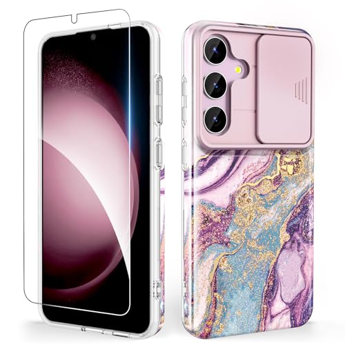 SHEDEER Samsung S24 Hülle mit Kameraschutz Schieber + Schutzfolie Samsung Galaxy S24 Hülle Schick Fantasie Handyhülle für Samsung S24 Stoßfest Kratzfest Schlank TPU Hülle S24 6.2'' Violett von SHEDEER