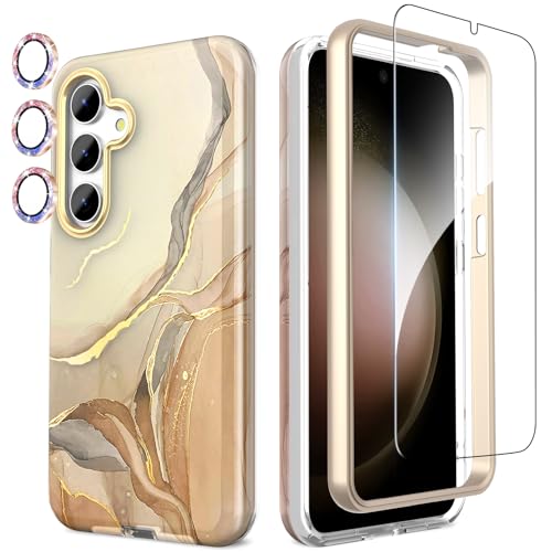 SHEDEER 4-in-1 Samsung S24 Plus Hülle mit Schutzfolie + Stoßfänger & Kameraschutz | Militärischer Stoßfest 360°-Schutz, Galaxy S24 Plus Hülle Glänzend Fade-Resistant Muster-Design Handy Case (Beige) SHEDEER 4-in-1 Samsung S24 Plus Hülle mit Schutzfolie + Stoßfänger & Kameraschutz | Militärischer Stoßfest 360°-Schutz, Galaxy S24 Plus Hülle Glänzend Fade-Resistant Muster-Design Handy Case (Beige) von SHEDEER