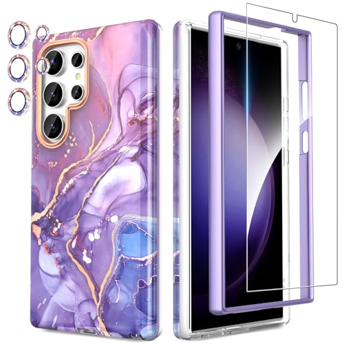 SHEDEER Samsung S24 Ultra Hülle mit Kameraschutz + Schutzfolie + Stoßfänger Samsung Galaxy S24 Ultra Hülle Schick 360 Grad Handyhülle für Samsung S24 Ultra Stoßfest TPU Hülle S24 Ultra 6,8'' Lila von SHEDEER