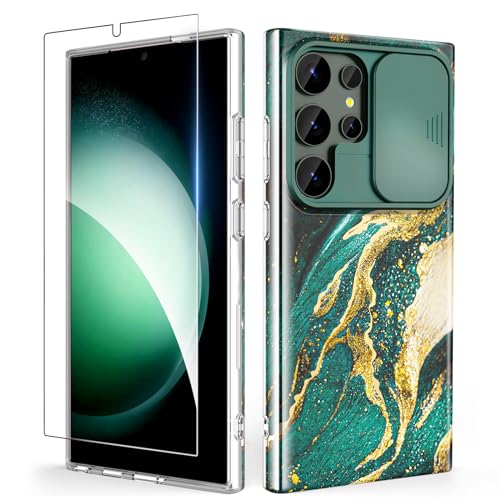 SHEDEER Samsung S24 Ultra Hülle mit Kameraschutz Schieber + Schutzfolie Samsung Galaxy S24 Ultra Hülle Schick Fantasie Handyhülle für Samsung S24 Ultra Stoßfest Schlank TPU Hüllen 6.8'' 2024 Grün von SHEDEER