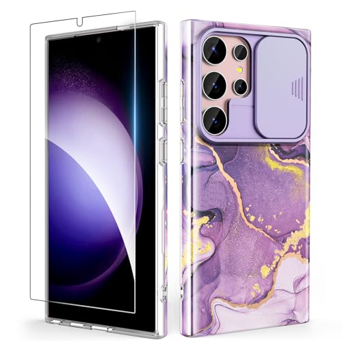 SHEDEER für Samsung Galaxy S24 Ultra Hülle mit Schieberegler Kameraabdeckung + Schutzfolie, Stoßfest Ultradünn Leicht Schutz, Fade-Resistant Glänzend Muster-Design Handy Case (Lila) SHEDEER für Samsung Galaxy S24 Ultra Hülle mit Schieberegler Kameraabdeckung + Schutzfolie, Stoßfest Ultradünn Leicht Schutz, Fade-Resistant Glänzend Muster-Design Handy Case (Lila) von SHEDEER