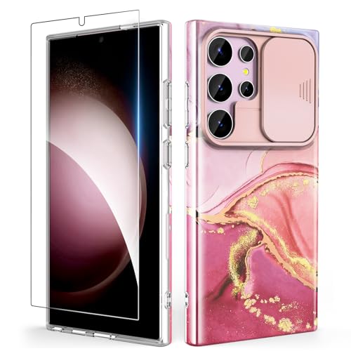 SHEDEER Samsung S24 Ultra Hülle mit Kameraschutz Schieber + Schutzfolie Samsung Galaxy S24 Ultra Hülle Schick Anti-Vergilbung Handyhülle für Samsung S24 Ultra Stoßfest Hülle S24 Ultra 6.8'' Rosa von SHEDEER