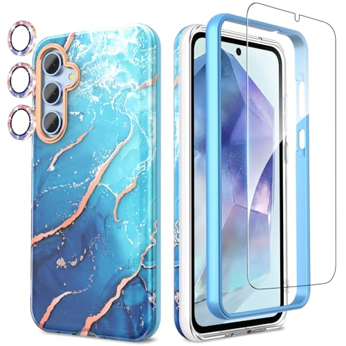 SHEDEER 4-in-1 Samsung A55 5G Hülle mit Schutzfolie + Stoßfänger & Kameraschutz | Militärischer Stoßfest 360°-Schutz, Samsung Galaxy A55 Glänzend Fade-Resistant Muster-Design Handy Case (Blau) SHEDEER 4-in-1 Samsung A55 5G Hülle mit Schutzfolie + Stoßfänger & Kameraschutz | Militärischer Stoßfest 360°-Schutz, Samsung Galaxy A55 Glänzend Fade-Resistant Muster-Design Handy Case (Blau) von SHEDEER
